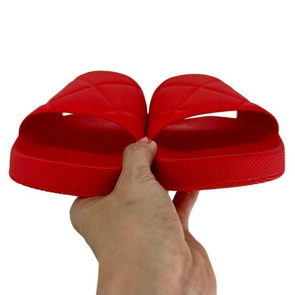 NIB Authentic BOTTEGA VENETA Matte Quilted Rubber Slider (Unisex) - Tomato - Picture 11 of 16